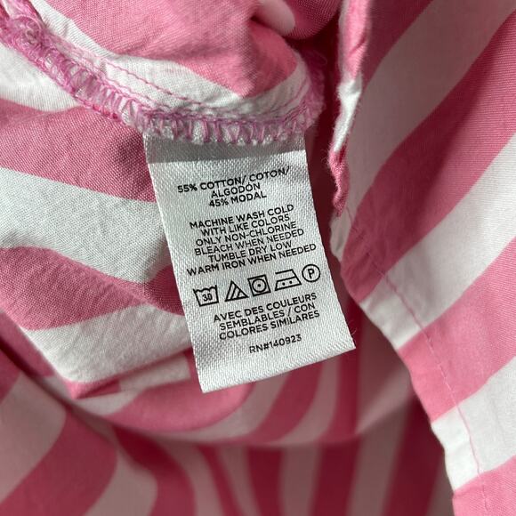 LOFT Striped Button Up Shirt Women’s Medium Pink Relaxed Fit Pockets - Picture 9 of 10